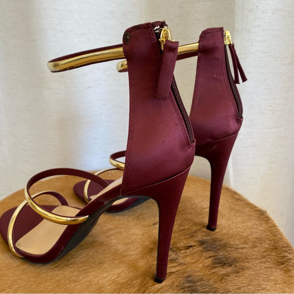Bebe Berdine Ankle Strap Stiletto Heels Burgundy Satin - Picture 6 of 10